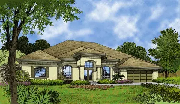 Mediterranean house plans 96-205 - front exterior, 2,221 sq ft, 4 bed, 2 bath house plans | Monster House Plans