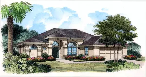 Mediterranean house plans 96-217 - front exterior, 2,264 sq ft, 3 bed, 2 bath house plans | Monster House Plans
