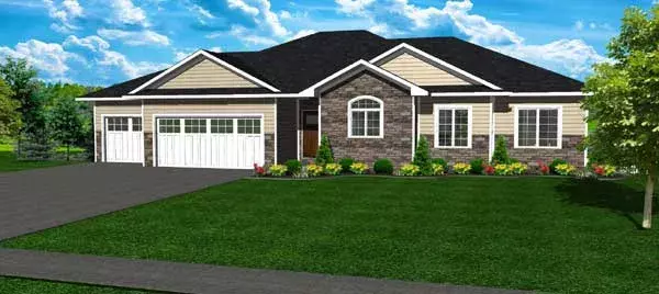 Ranch house plans 97-108 - front exterior, 1,640 sq ft, 3 bed, 2 bath house plans | Monster House Plans