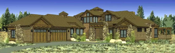 Mountain Rustic house plans 98-109 - front exterior, 3,476 sq ft, 4 bed, 3 bath house plans | Monster House Plans