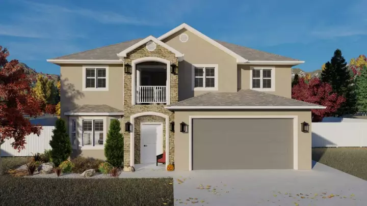 Sunbelt house plans 99-124 - front exterior, 2,564 sq ft, 4 bed, 3 bath house plans | Monster House Plans