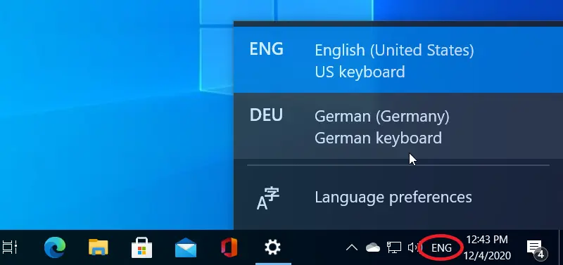 Taskbar shortcut to change the keyboard input language
