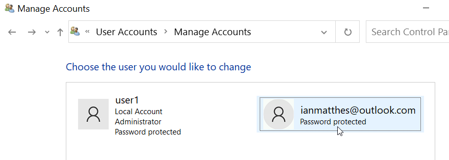 Click the Microsoft account you want to delete