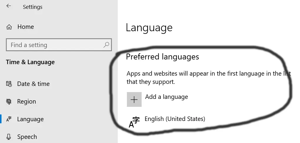 Windows 10 Preferred languages