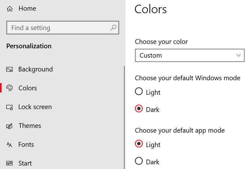 set your default windows mode to dark