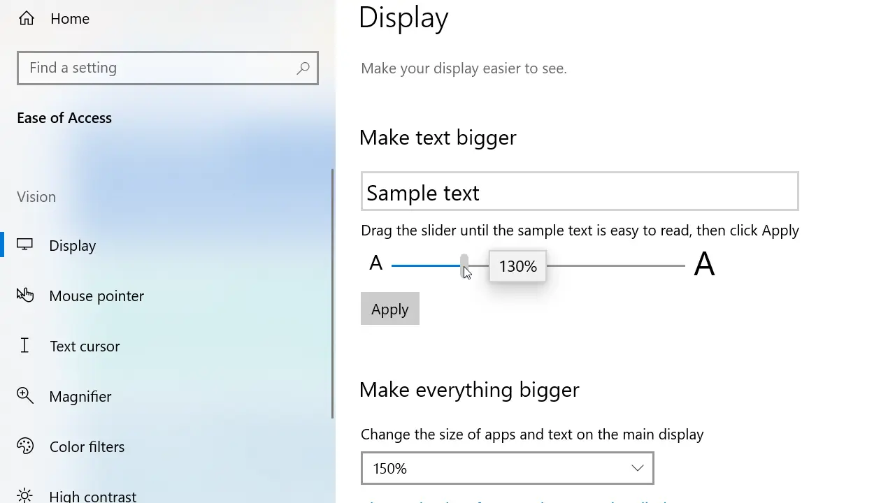 increase font size windows 10