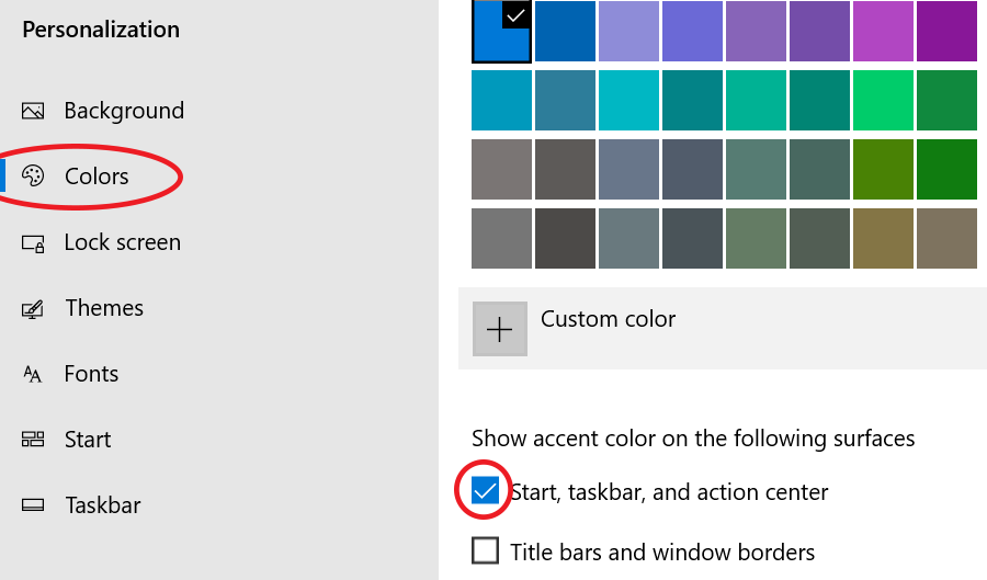 Show accent color on taskbar