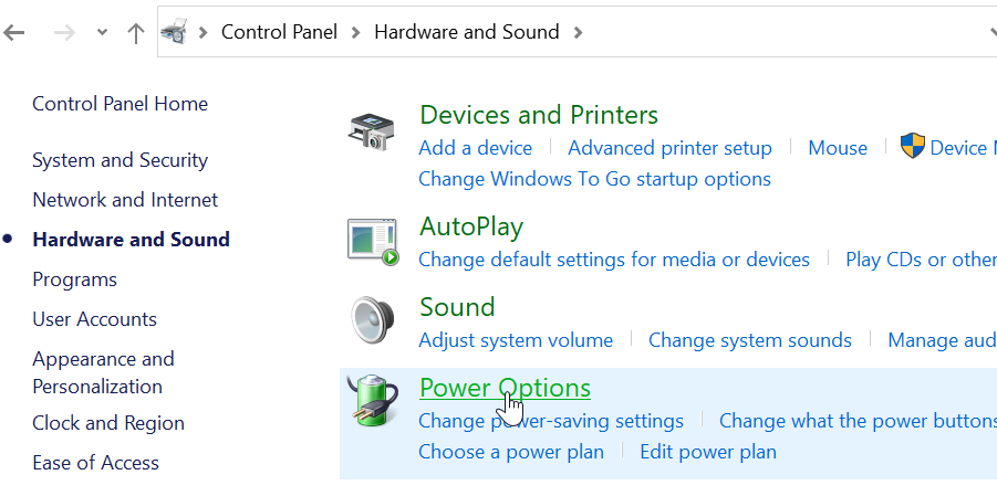 In the Control Panel click Hardware and Sound and then Power Options