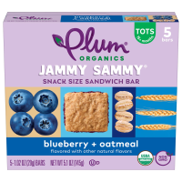 Plum Organics, Jammy Sammy, Snack Size Sandwich Bar, Blueberry & Oatmeal, 5 Bars, 1.02 Oz Each