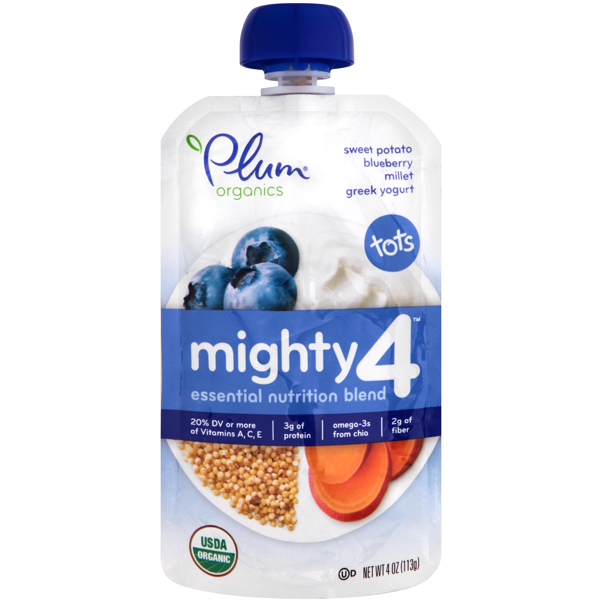 Plum Organics Baby Food Tots Mighty 4 Blue 4oz Pouch