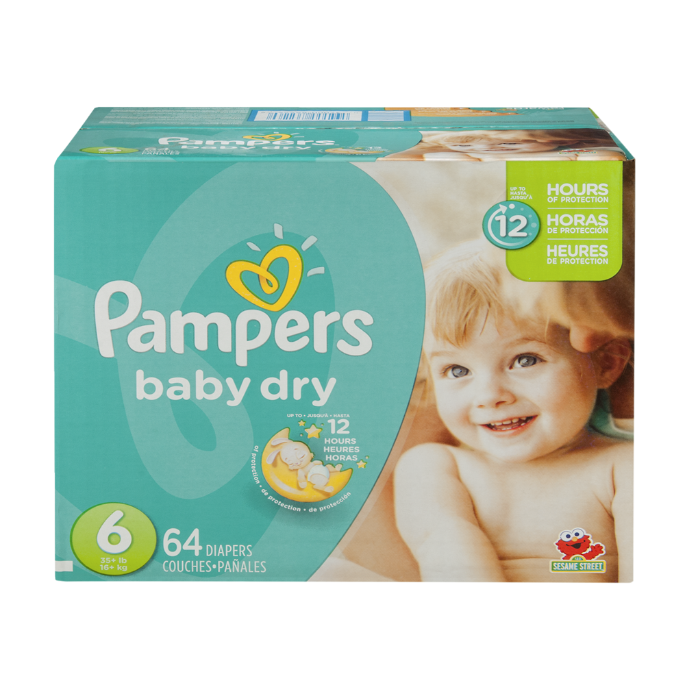 Pampers Baby Dry Diapers Size 6 (Over 35LB) 64CT PKG