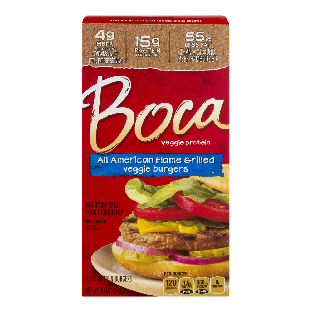 Boca Burgers All-American Flamed Grilled Veggie Burgers 4CT 10oz Box