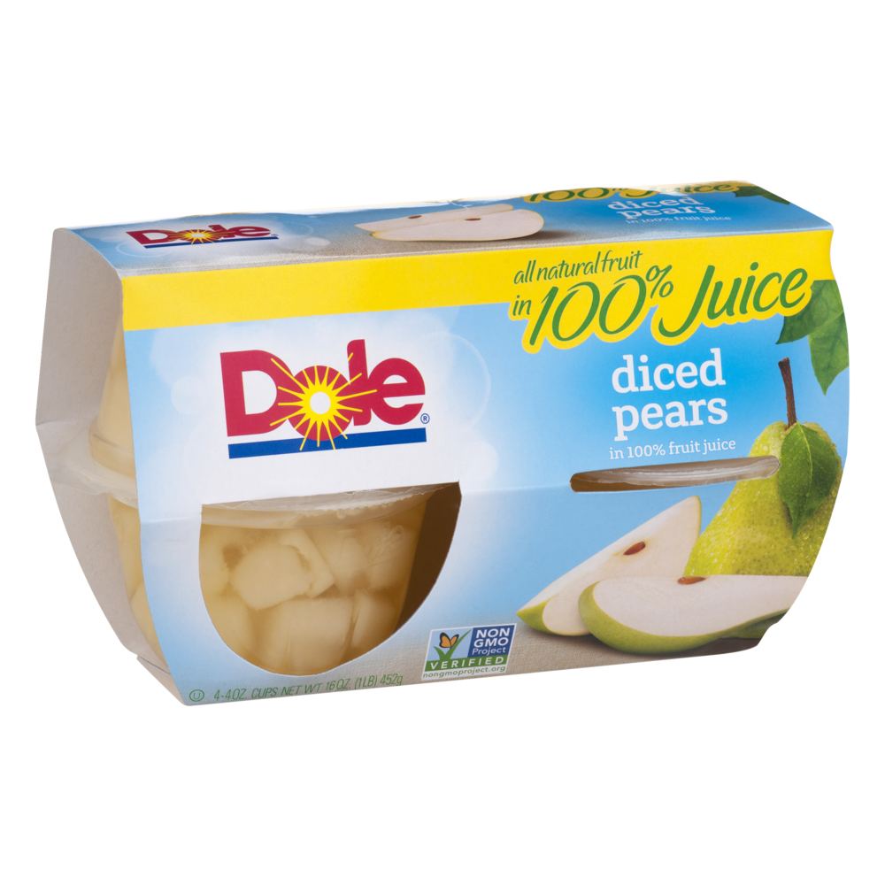 Dole Fruit Bowls Diced Pears in Juice 4oz EA 4CT 16oz PKG