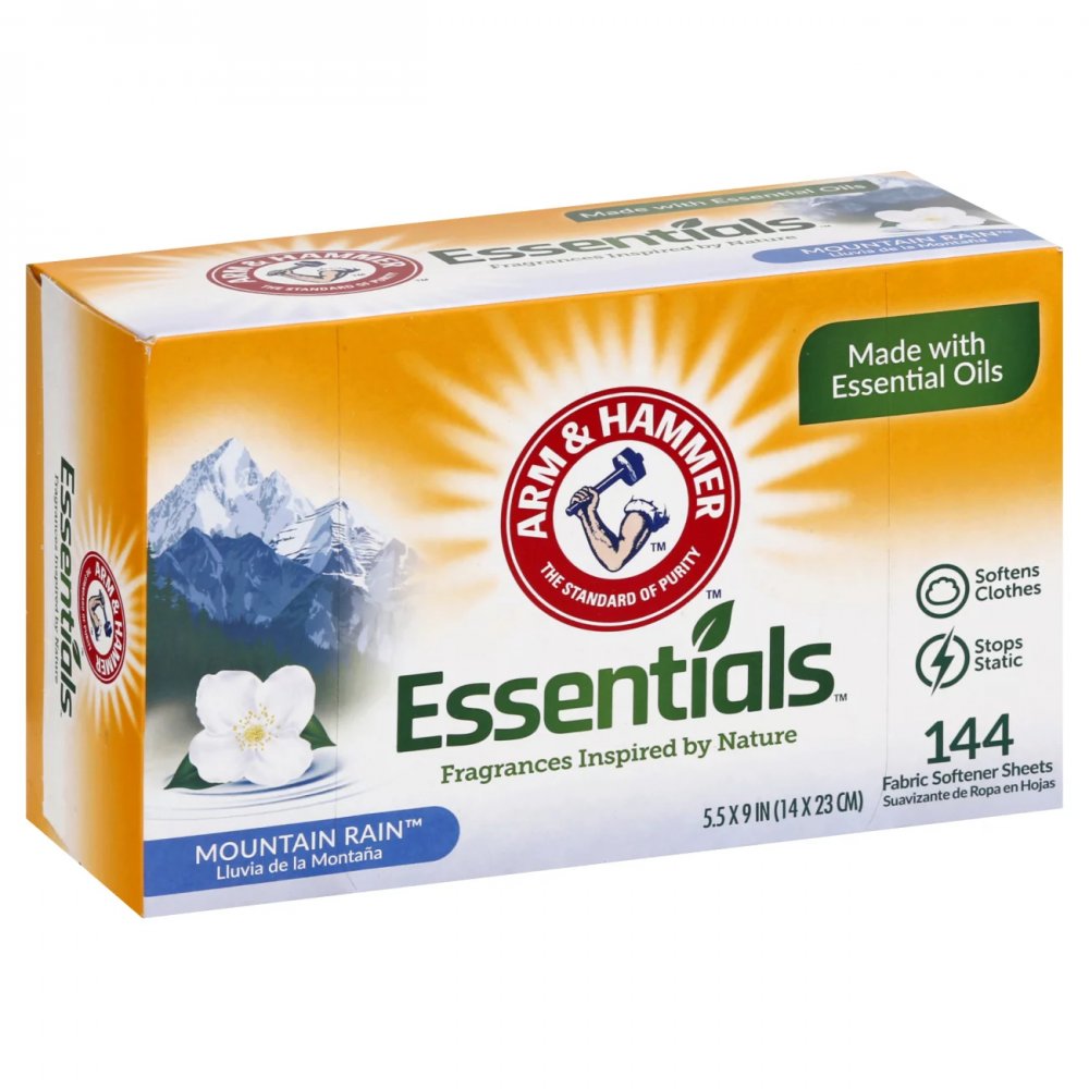 Arm & Hammer Essentials Fabric Softner Sheets Mountain Rain 144CT
