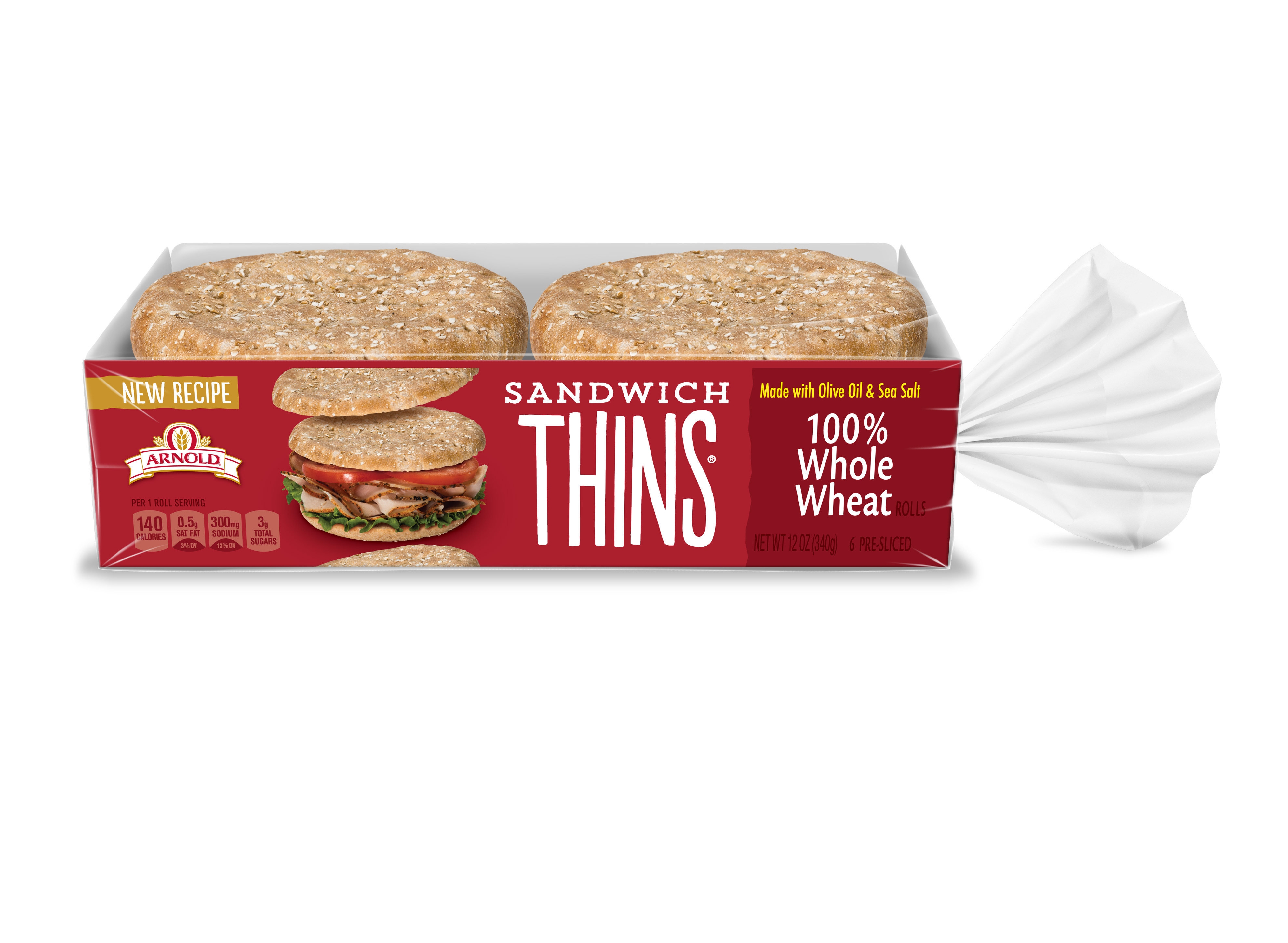 Arnold Sandwich Thins 100% Whole Wheat 6CT 12oz PKG