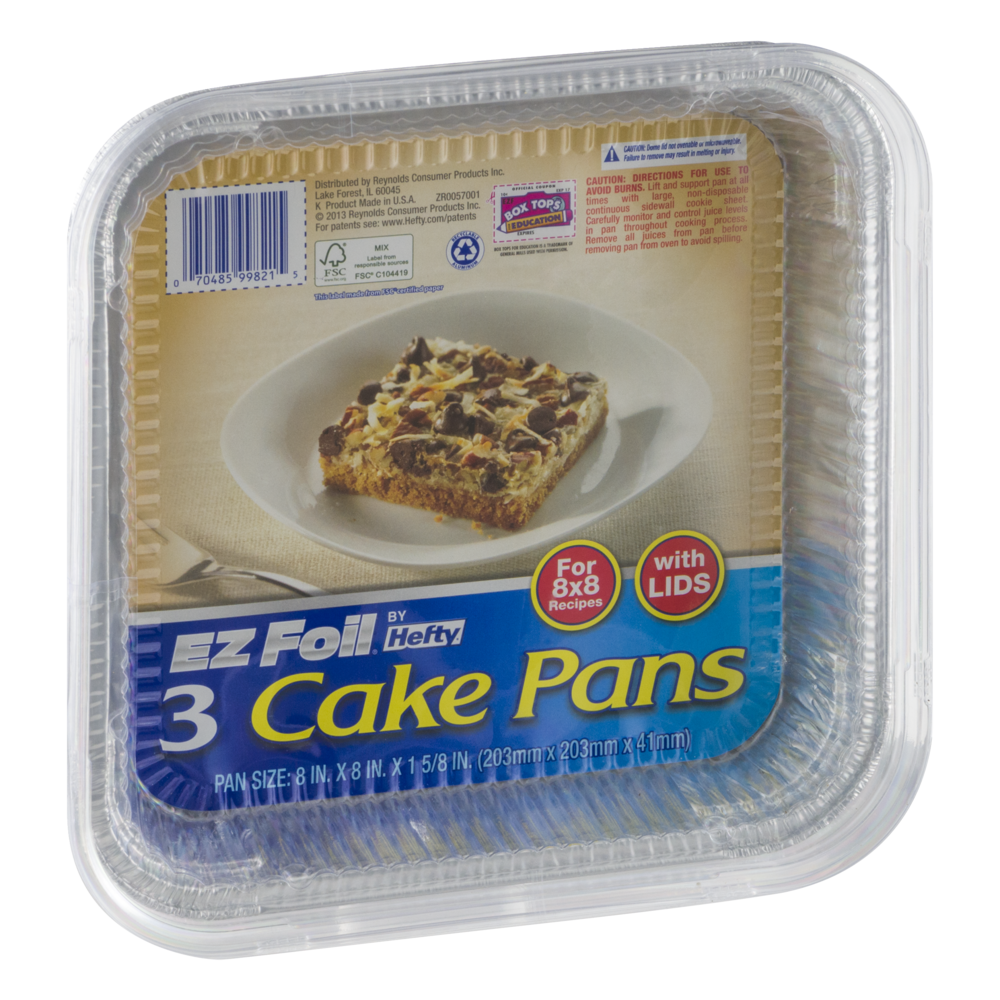 Hefty EZ Foil Cake Pans with Covers 8x8 3CT PKG
