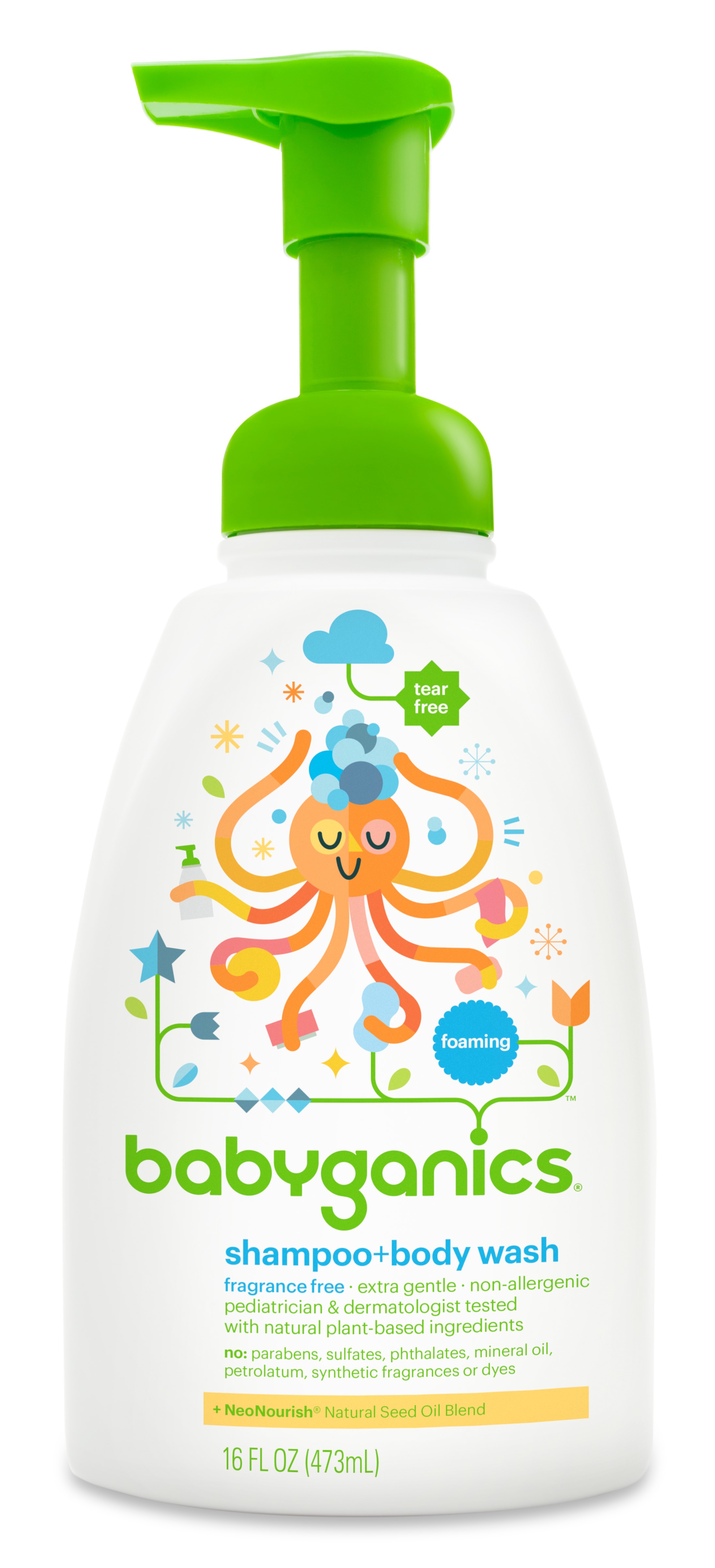 Babyganics Shampoo + Body Wash Fragrance Free 16oz Pump BTL