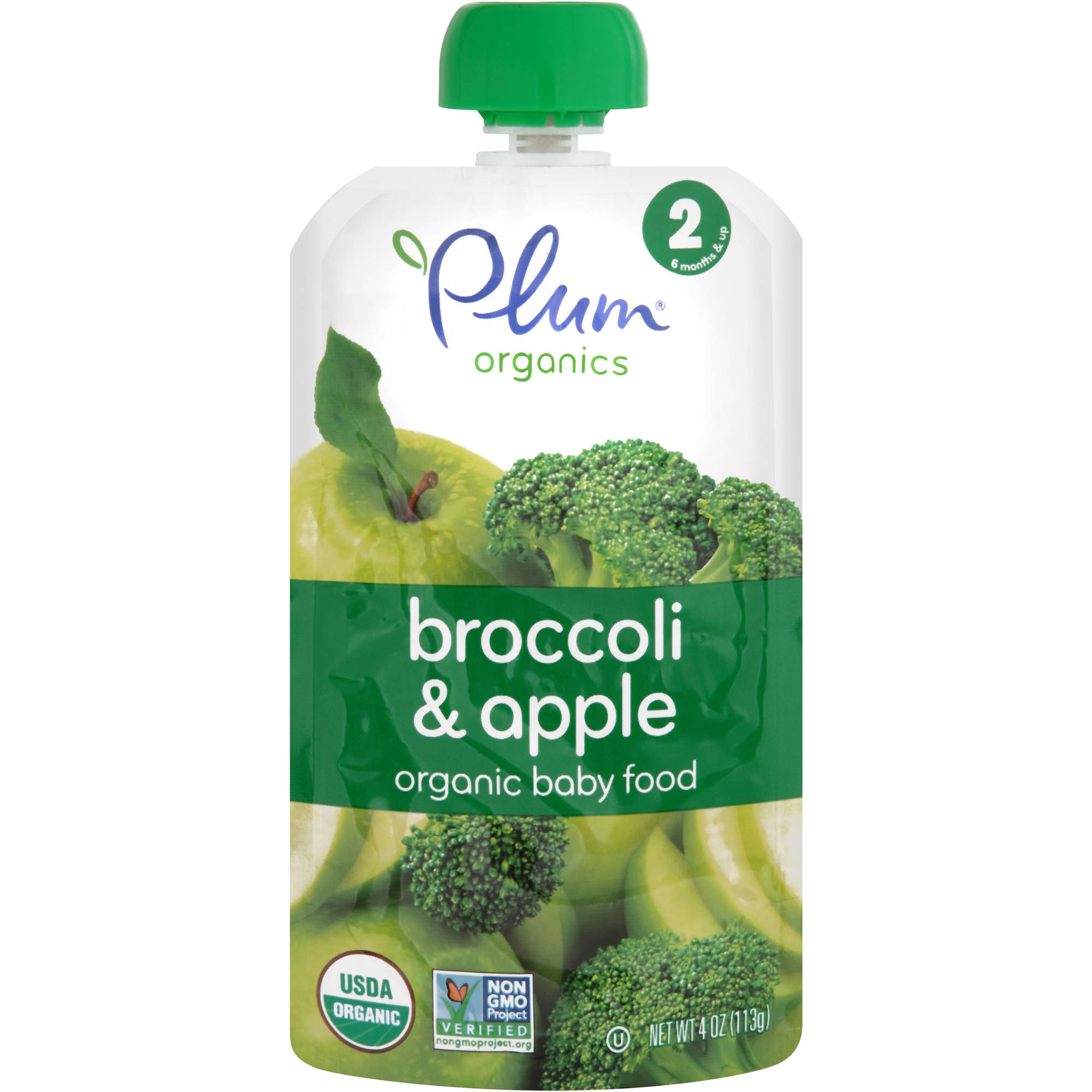 Plum Organics Baby Food Stage 2 Apple & Broccoli 4oz Pouch