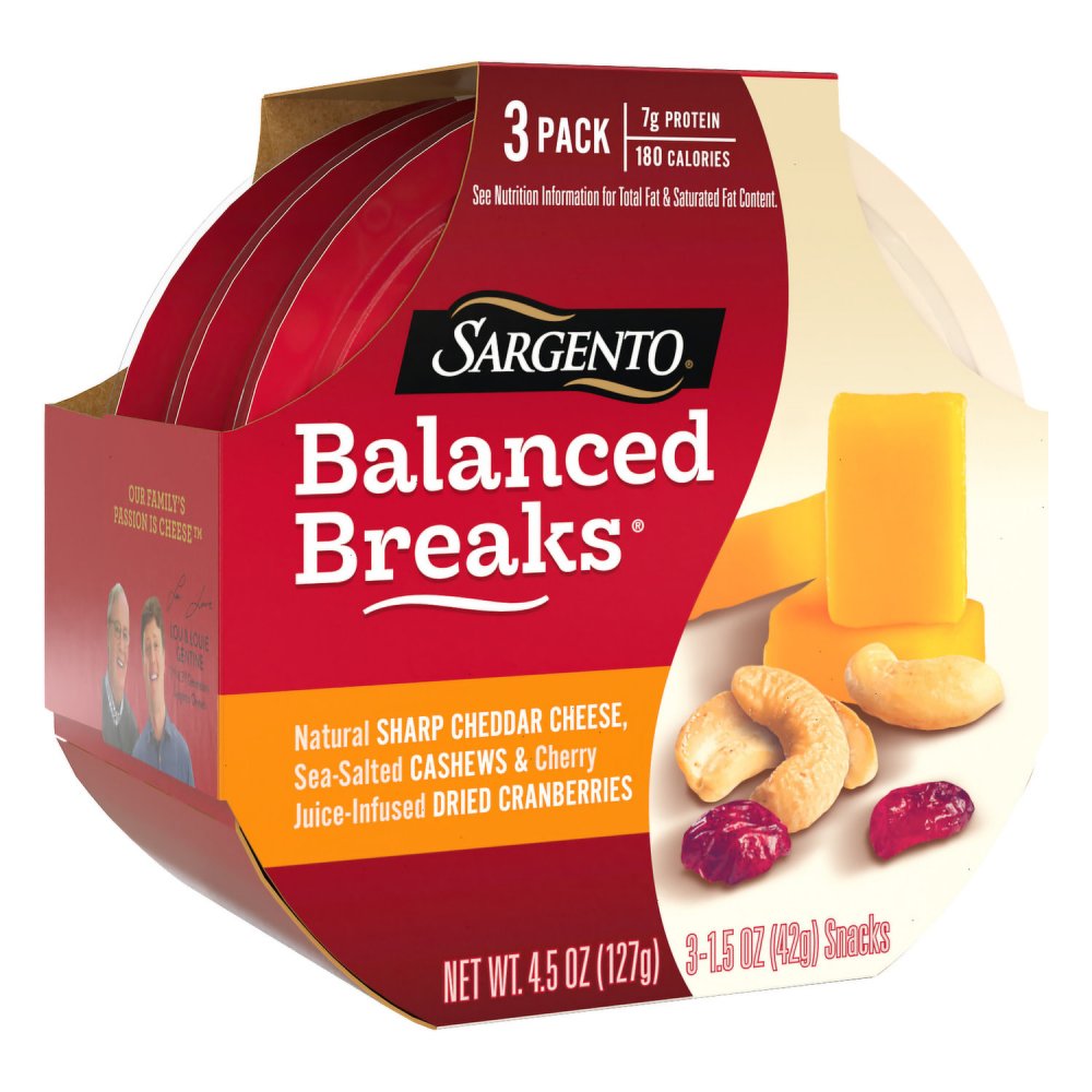 Sargento Balanced Breaks Natural Sharp Cheddar Cheese, Sea Salted Cashews & Cherry Juice Infused Dried Cranberries 3 Pack