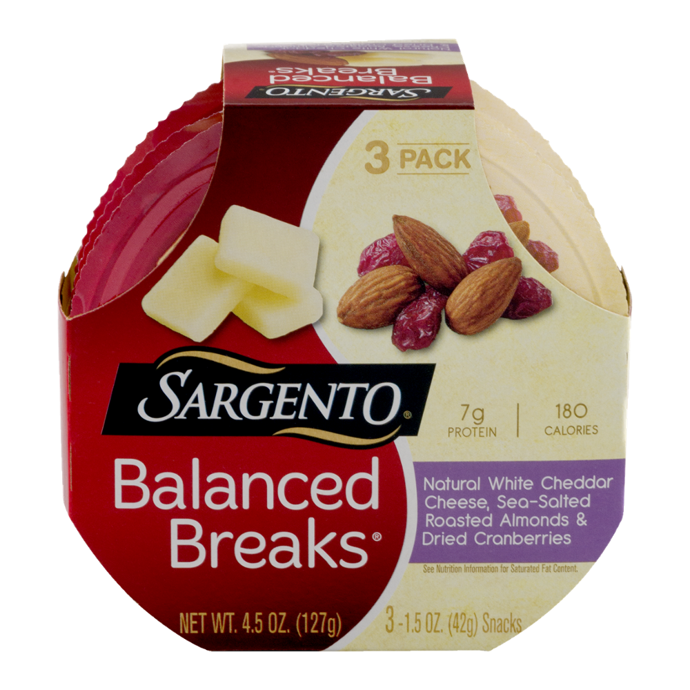 Sargento Balanced Breaks Natural White Cheddar Cheese, Sea Salted Roasted Almonds & Dried Cranberries  3 Pack