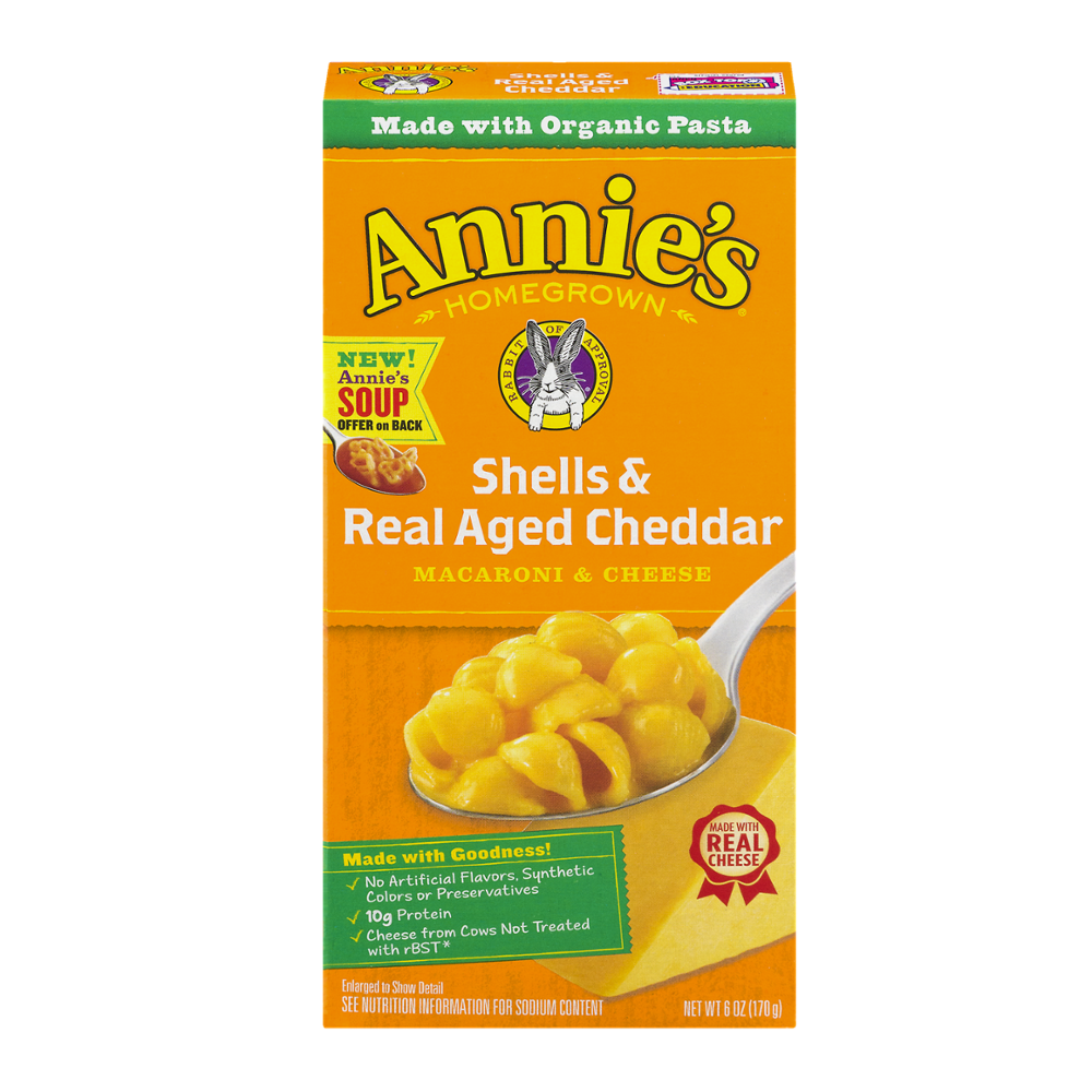 Annie's Homegrown Shells & Real Aged Cheddar Macaroni & Cheese 6oz Box