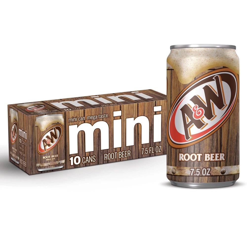 A&W Root Beer, 7.5 fl oz mini cans, 10 pack
