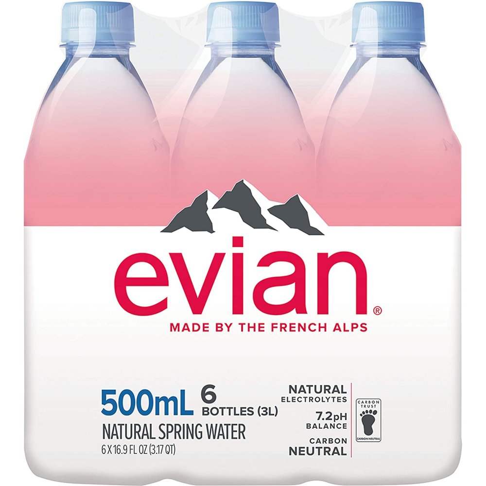 evian Natural Spring Water, .5 L bottles, 6 pack