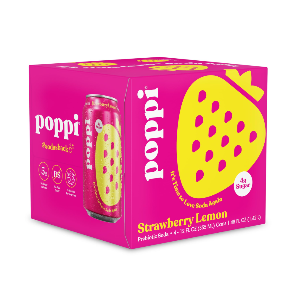 Strawberry Lemon Prebiotic Soda 4- 12Fl OZ  cans
