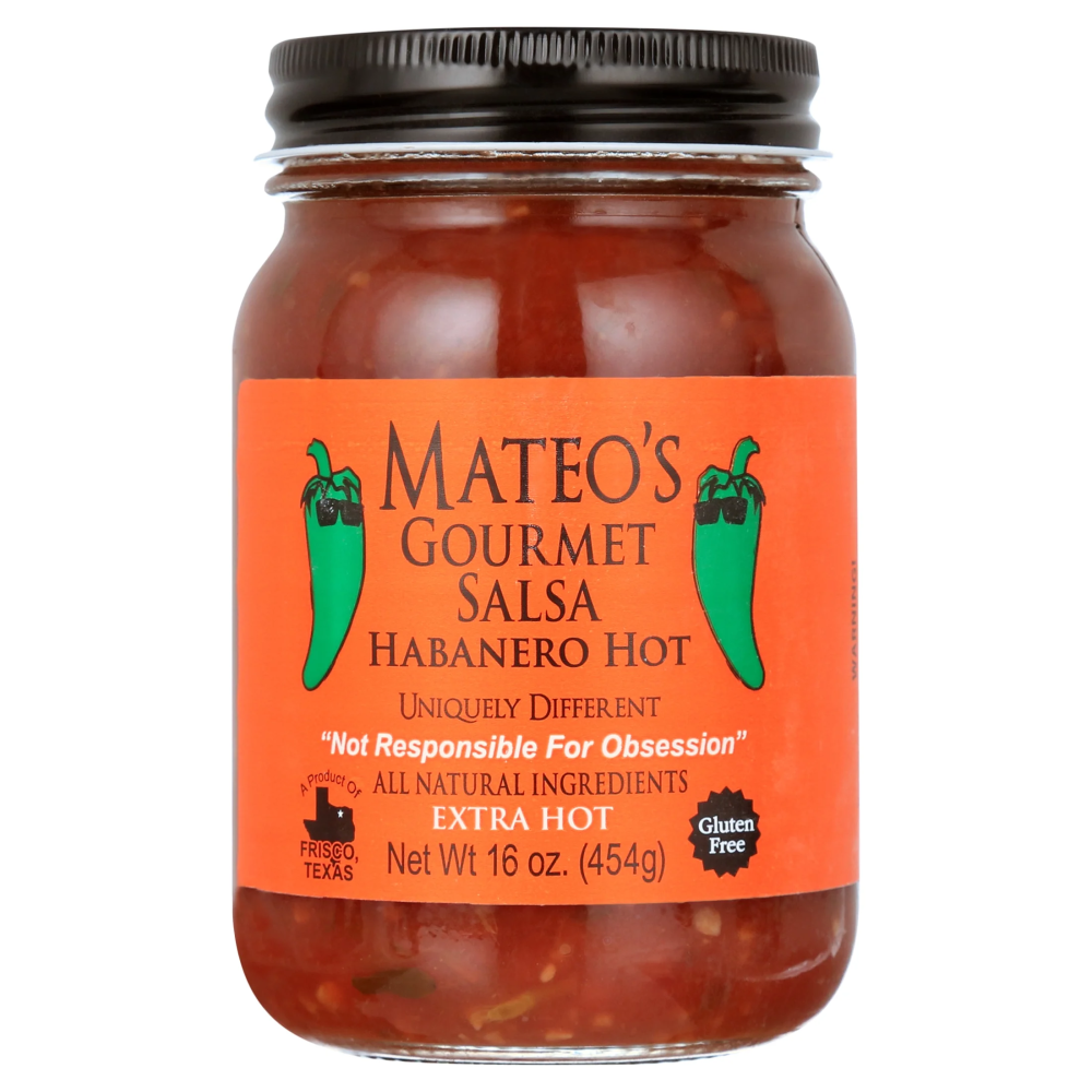 Mateo's Gourmet All Natural Habanero Hot Salsa  Extra Spicy Heat  Regular16oz Glass Jar