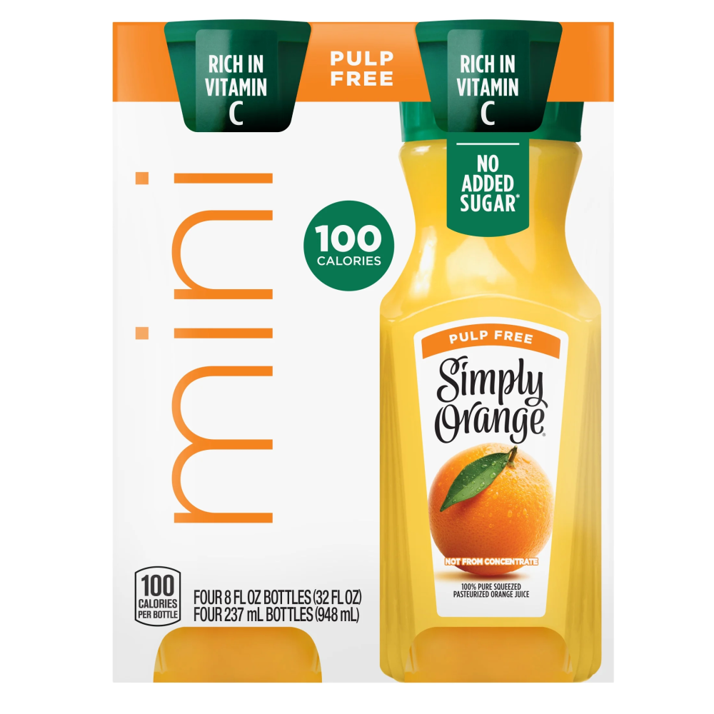 Simply Non GMO No Pulp Orange Fruit Juice  4pk 8fl oz bottles