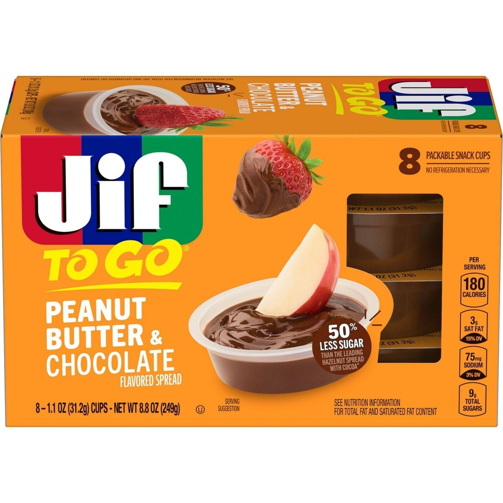Jif to Go Peanut Butter & Chocolate Flavored Spread  8 Cups  1.1 Oz. Each