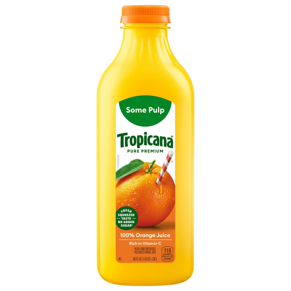 Tropicana Pure Premium 100% Orange Juice Original, Some Pulp, No Sugar Added, 46 Fl Oz