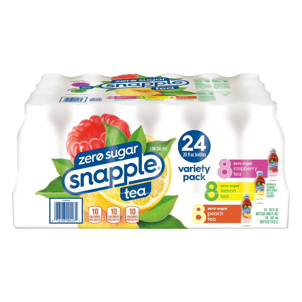 Snapple Zero Sugar Iced Tea Variety Pack Raspberry, Lemon and Peach 24pk/20oz