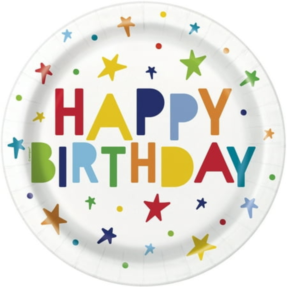 Way to Celebrate! Multicolor Bright Stars Birthday Plaid Paper Dinner Plates  9in  10ct
