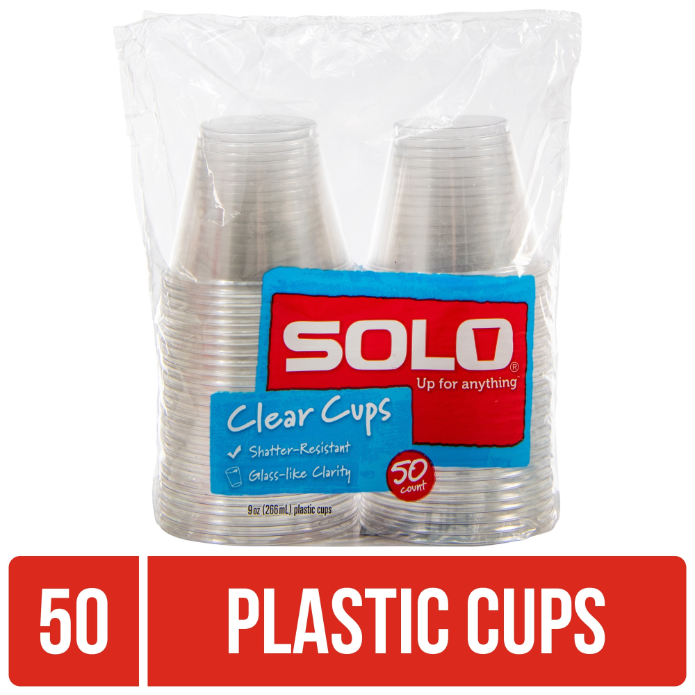 Solo Disposable Plastic Cups  Clear  9oz  50 Count