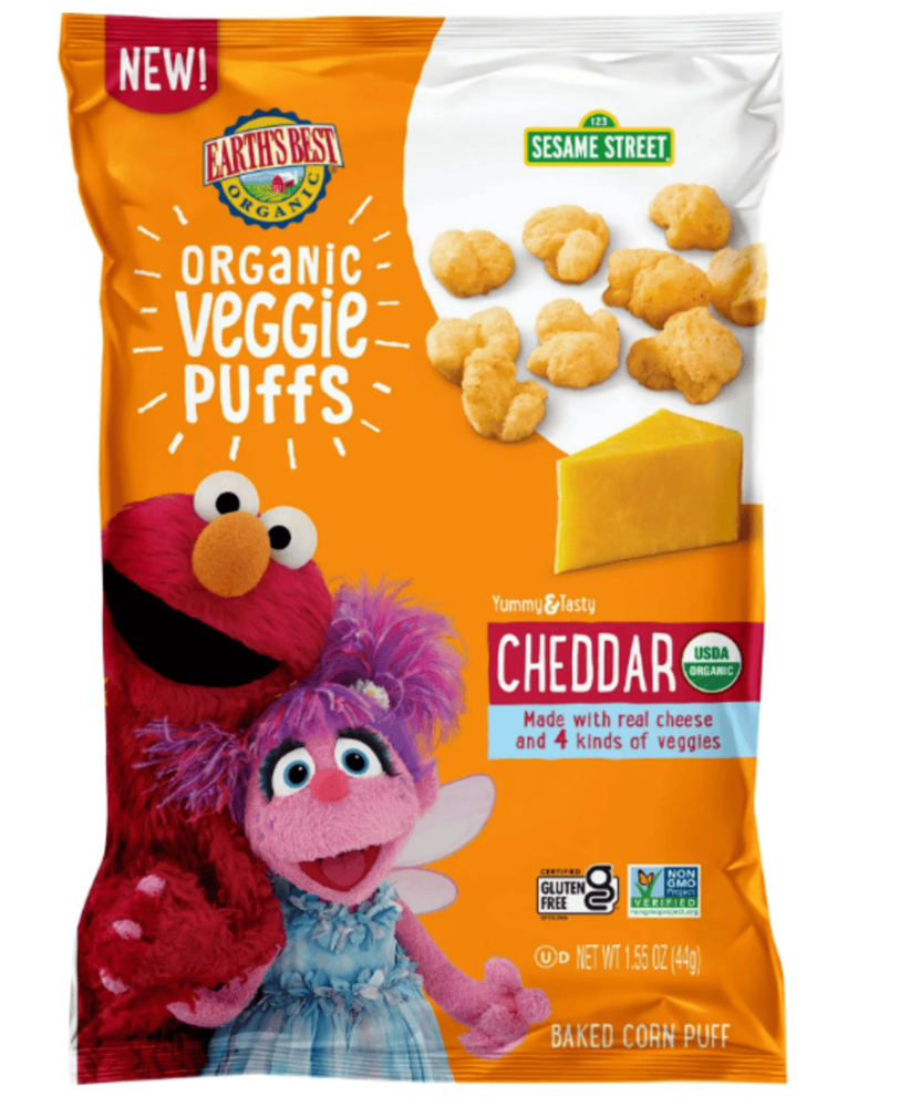 Earth's Best Organic Veggie Puffs Sesame Street Toddler Cheddar 1.55 Oz