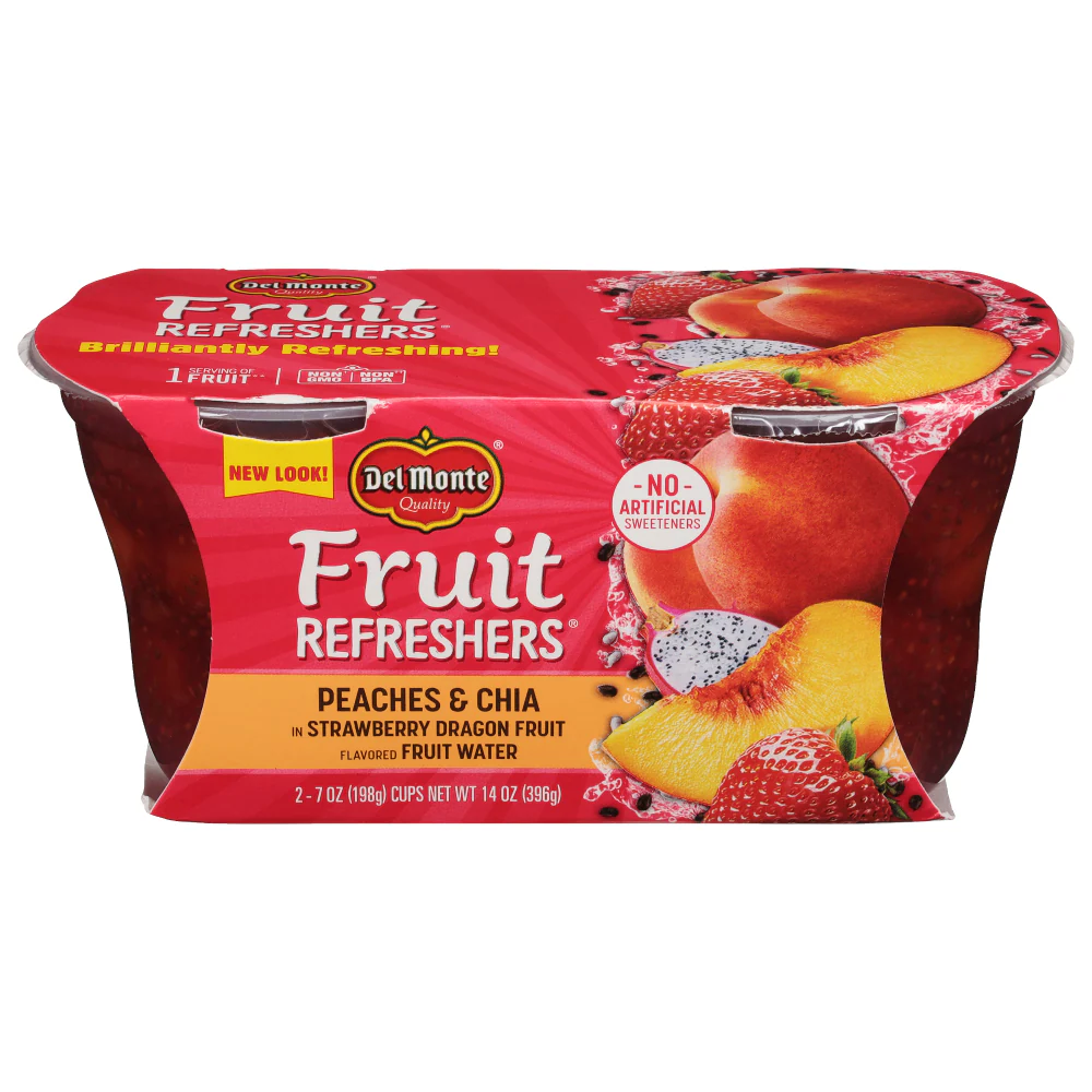 Fruit Refreshers Peaches & Chia in Strawberry Dragon Flavored Fruit Water Snack Cups 2-7oz Cups