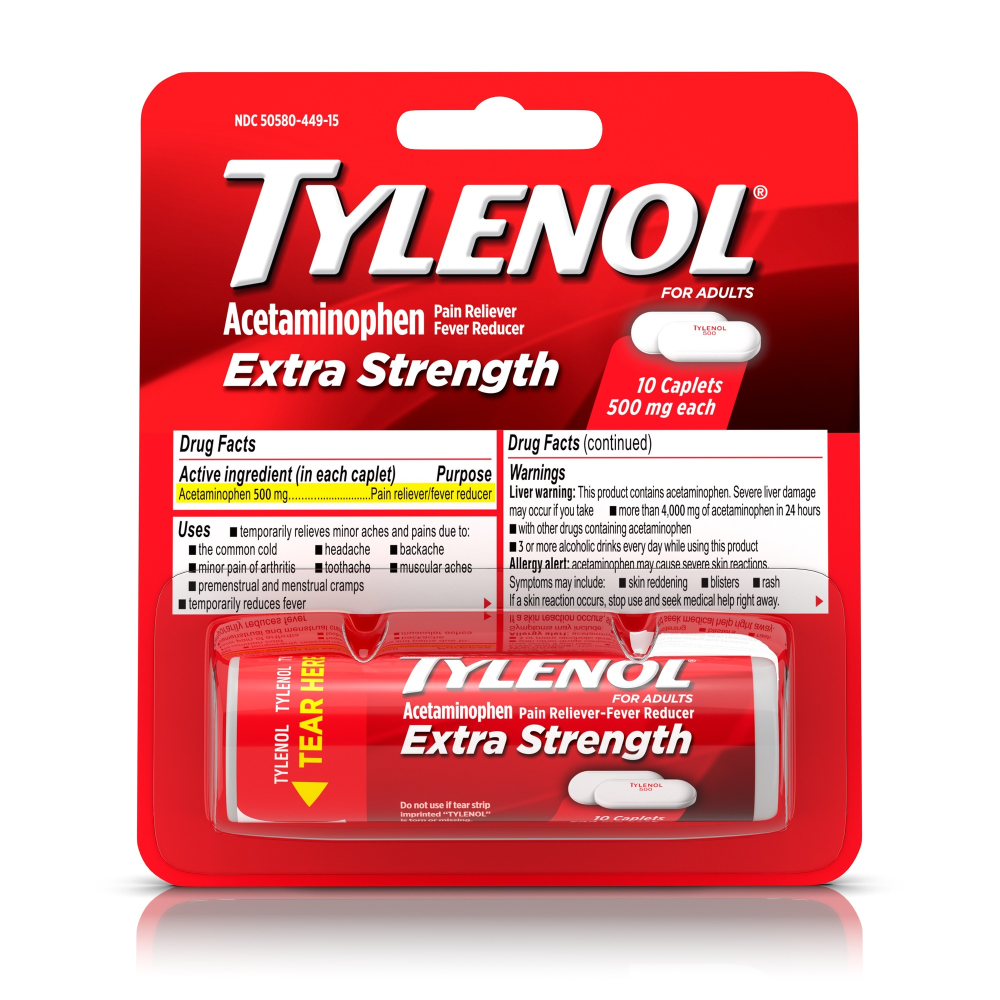 Tylenol Extra Strength Caplets with 500 Mg Acetaminophen, 10 Ct