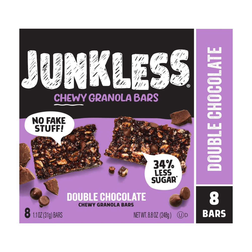 JUNKLESS Chewy Granola Bars Double Chocolate Snack Bars 8 1.1 Oz  Bars