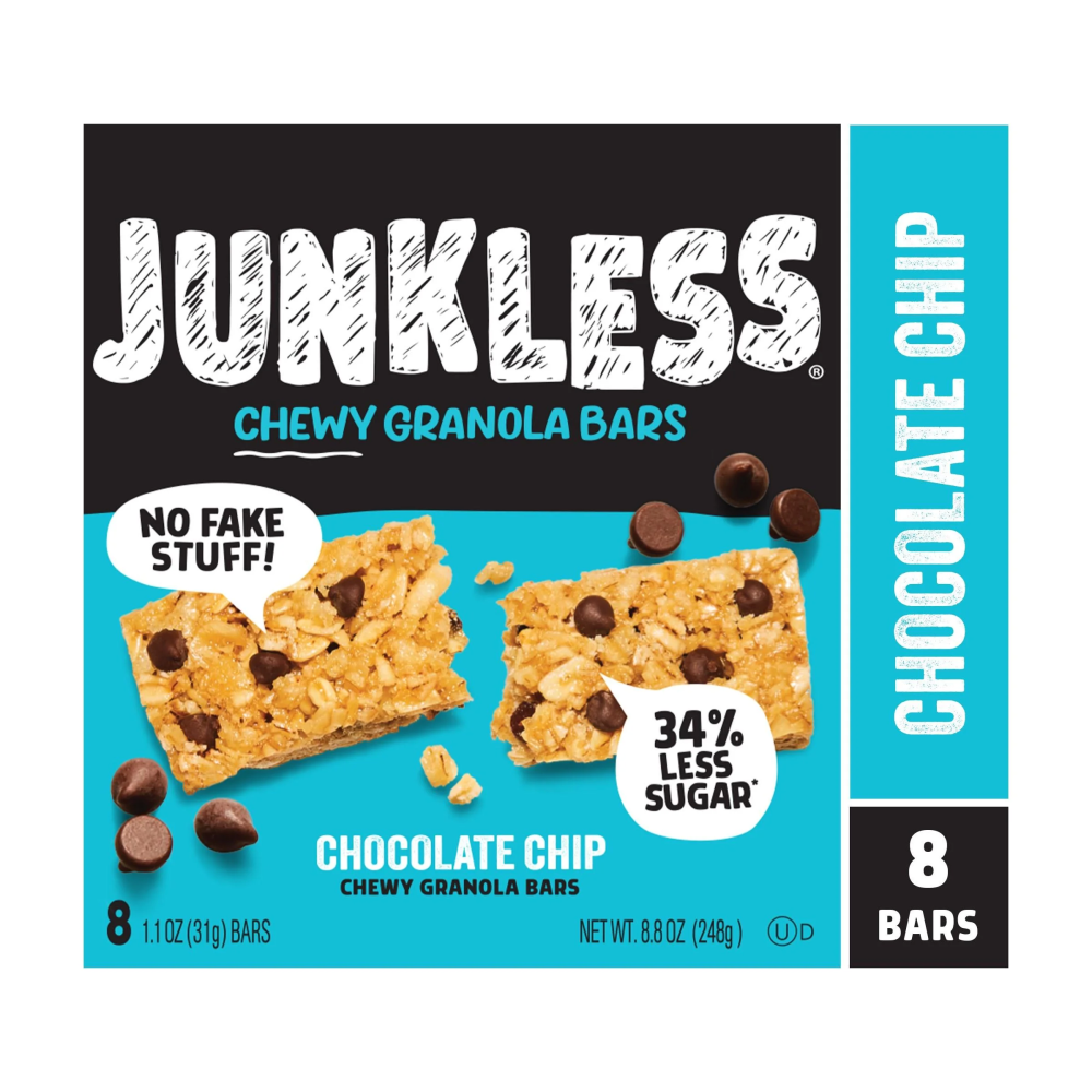 JUNKLESS Chewy Granola Bars  Chocolate Chip 8 1.1 Oz Bars
