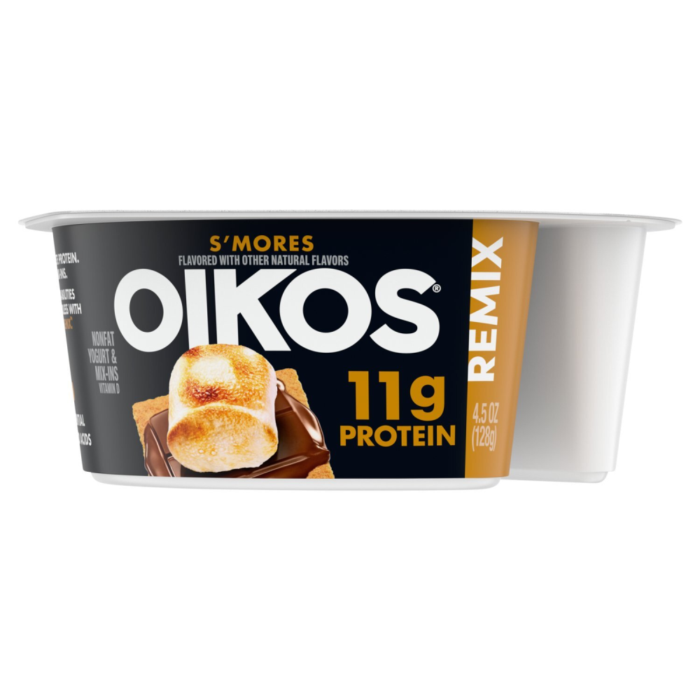 Oikos REMIX S’mores Greek Fat-Free Vanilla Yogurt with Graham Cookie, Dark Chocolate and Toasted Marshmallow Bark Mix-Ins 4.5oz