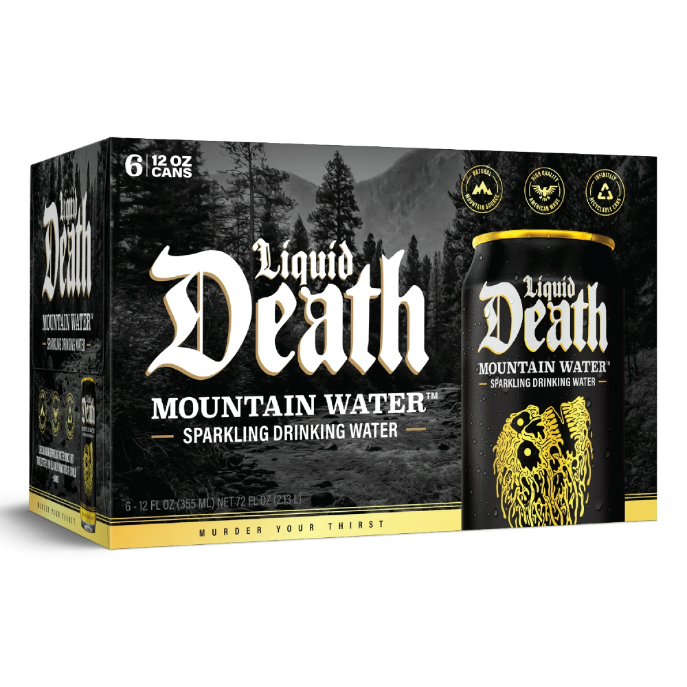 Liquid Death Mountain Water Sparkling Drinking Water 6pk, 12oz  Cans