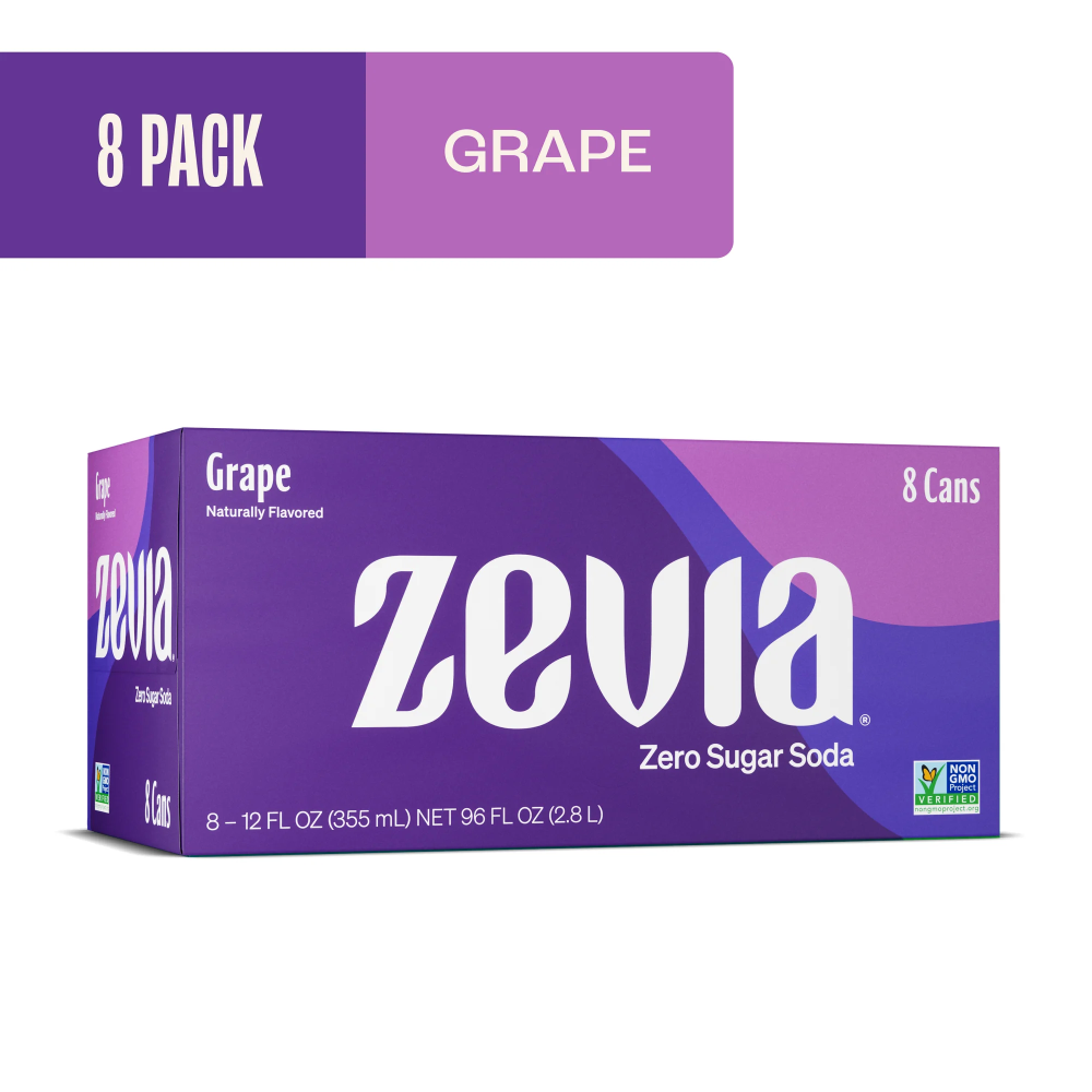 Zevia Zero Sugar Grape Soda 8-12 FL Oz Cans