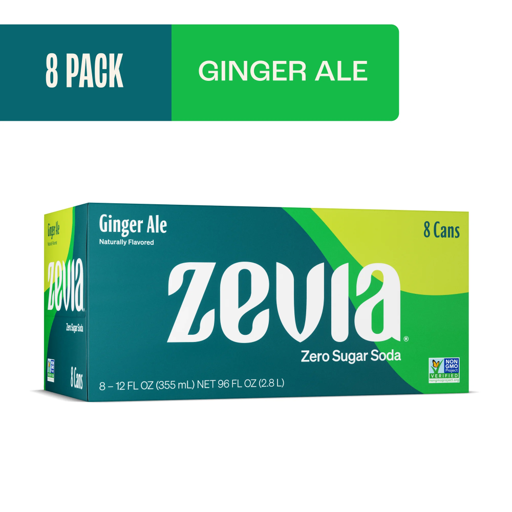 Zevia Zero Sugar Ginger Ale Soda 8-12 Fl Oz Cans