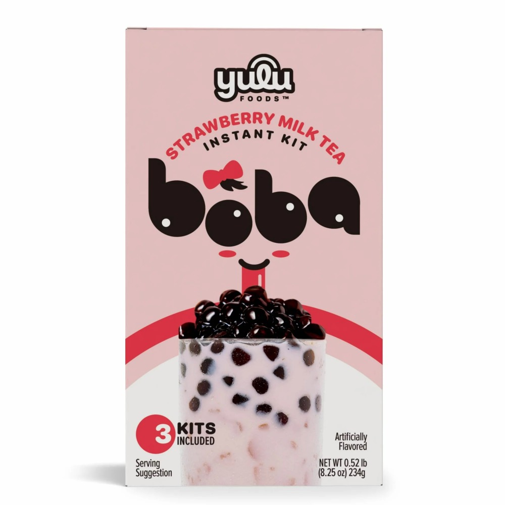 Yulu Instant Boba Strawberry Milk Tea Bubble Tea Mix. 3 Drinks