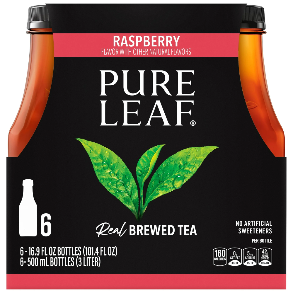 Pure Leaf Raspberry Real Brewed Iced Tea  16.9 Oz  6 Pack Bottles