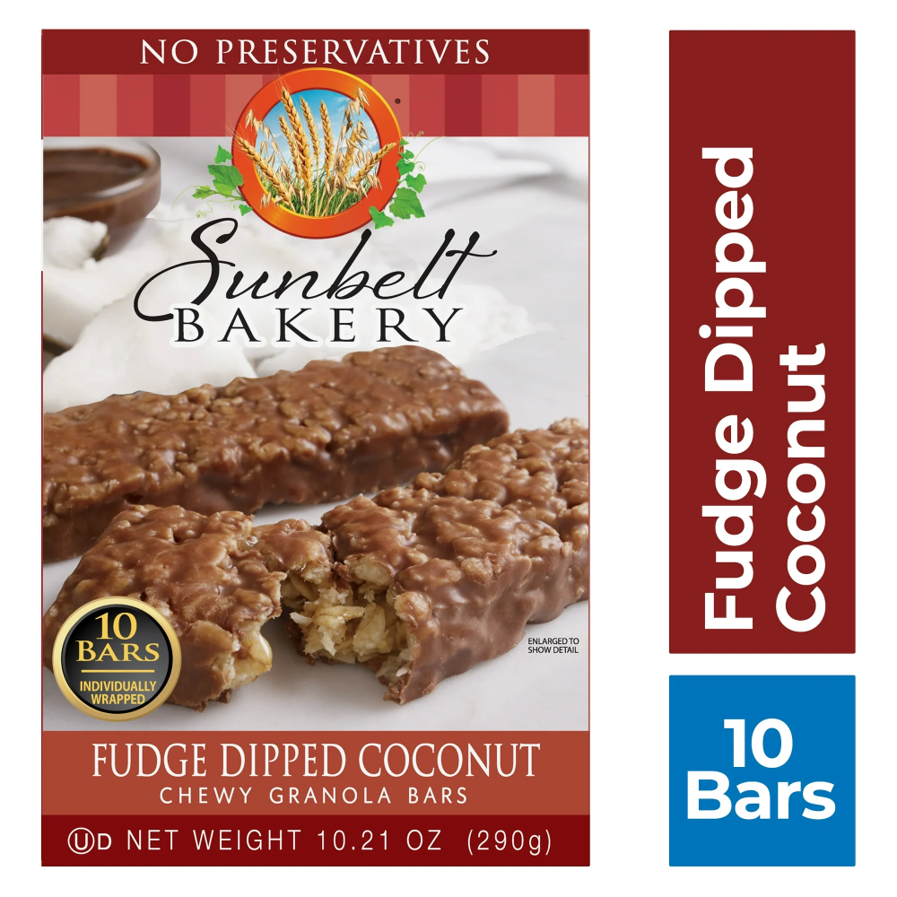 Sunbelt Bakery Fudge Dipped Coconut Chewy Granola Bars 10 Individually Wrapped 10.21 Oz