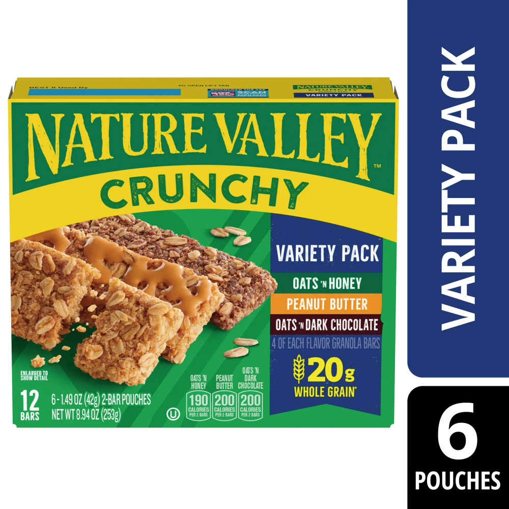 Nature Valley Crunchy Granola Bars, Variety Pack 12 bars 6-2 Bar Pouches