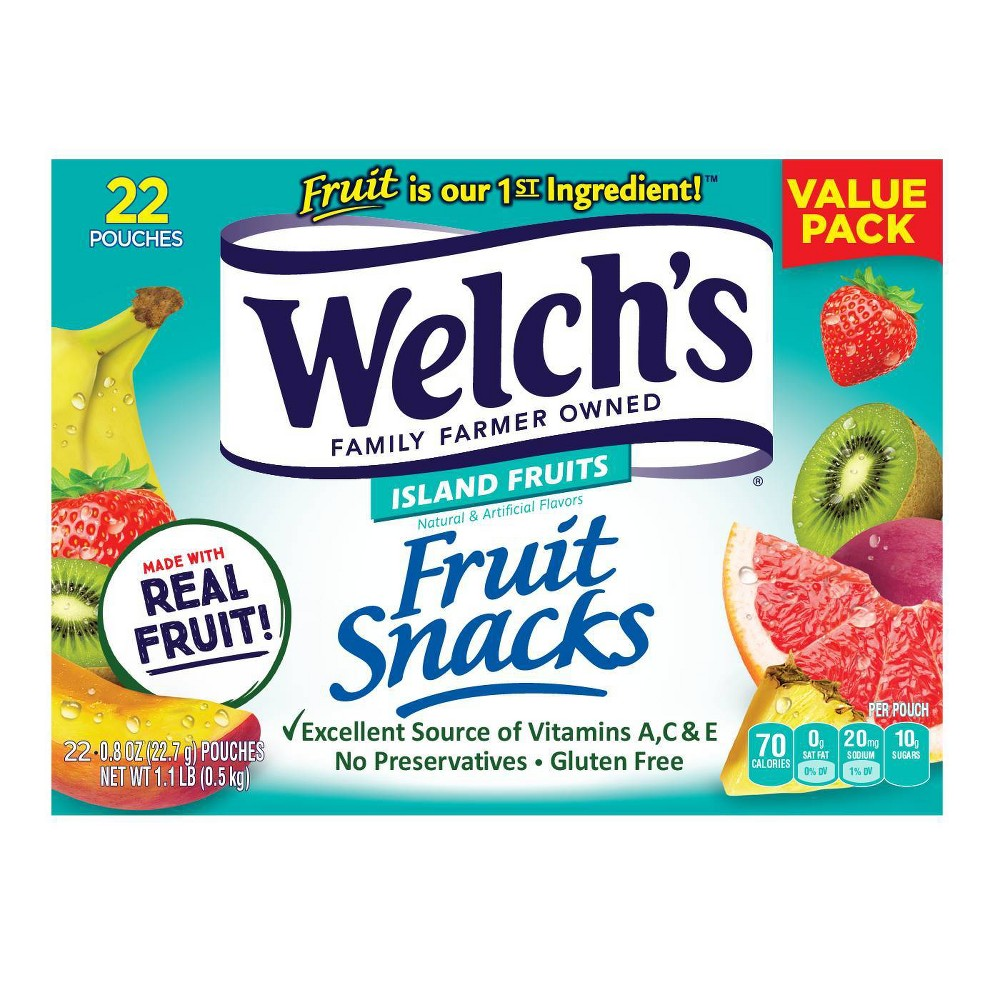 Welch's Fruit Snacks Island Fruits 22 pouches  17.6oz Box