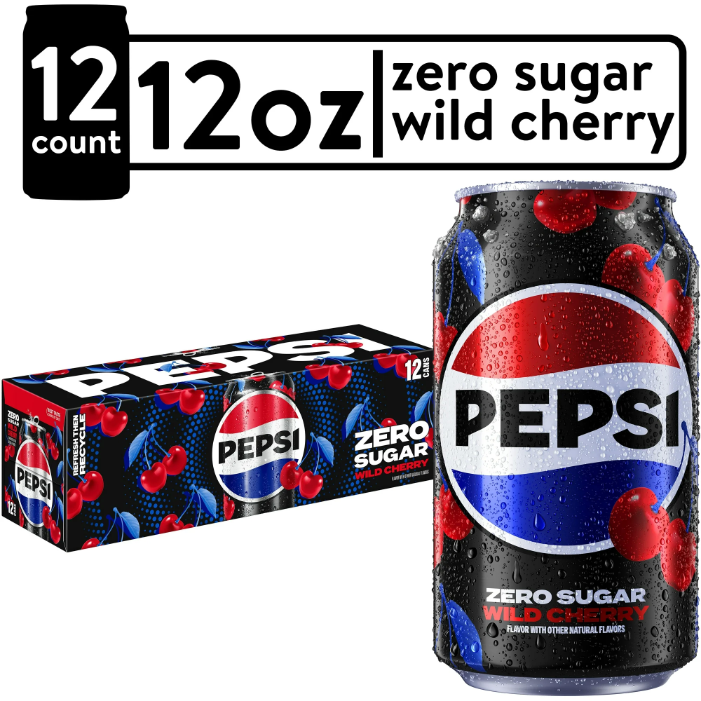 Pepsi Zero Sugar Wild Cherry 12-12 FL OZ Cans